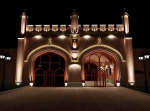 Фридланские ворота в ночной подсветке
