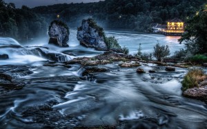 Рейнский водопад, ночная съемка