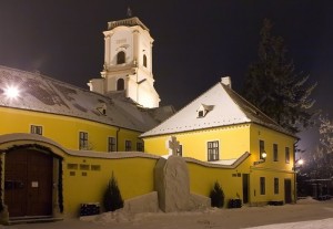 Ночная подсветка Епископского дворца в Дьере (Венгрия)